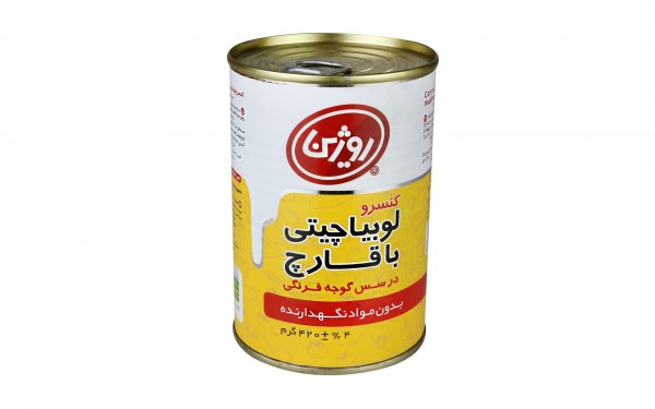 کنسرو لوبیا چیتی با قارچ در سس گوجه‌فرنگی روژین مقدار 420 گرم 