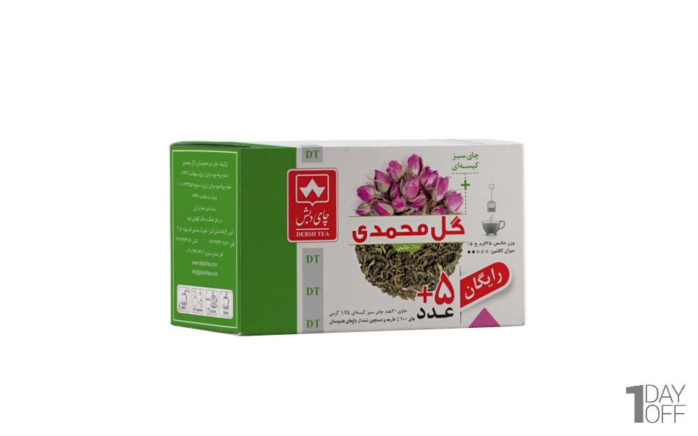 چای سبز کیسه‌ای گل محمدی دبش بسته 25 عددی