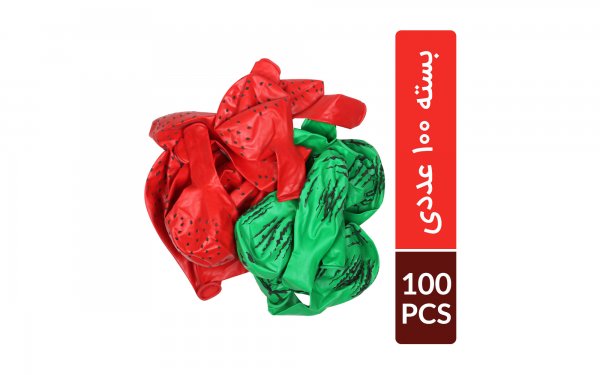 بادکنک لاتکس یلدا طرح هندوانه‌ای رنگ سبز و قرمز بسته 100 عددی