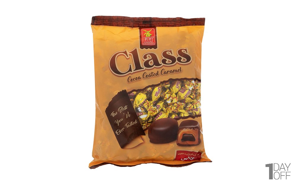 تافی مغزدار کاراملی با روکش کاکائویی مدل Class آناتا مقدار 750 گرم 