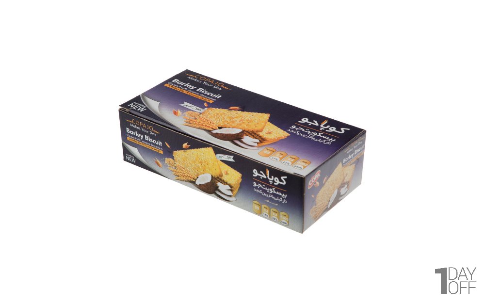 بیسکویت پذیرایی جو با طعم نارگیل و تزیین کنجد کوپا مقدار 500 گرم
