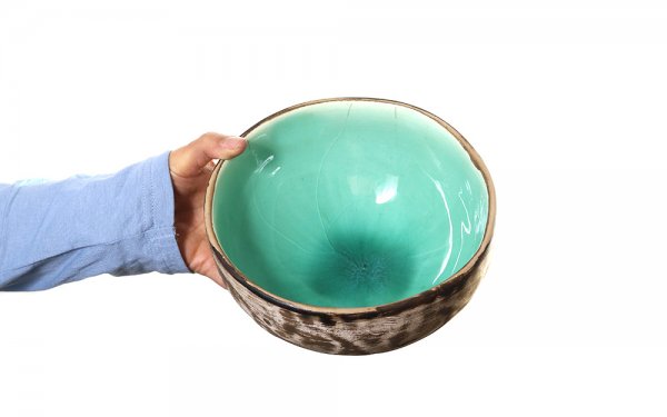 کاسه سرامیکی متوسط لعاب سبز اندازه 18x18x9 سانتی‌متر