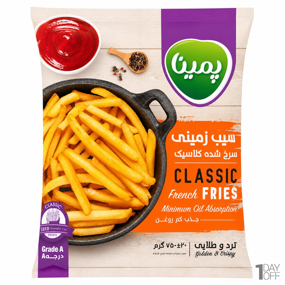 سیب زمینی سرخ شده کلاسیک منجمد پمینا کاله مقدار 750 گرم