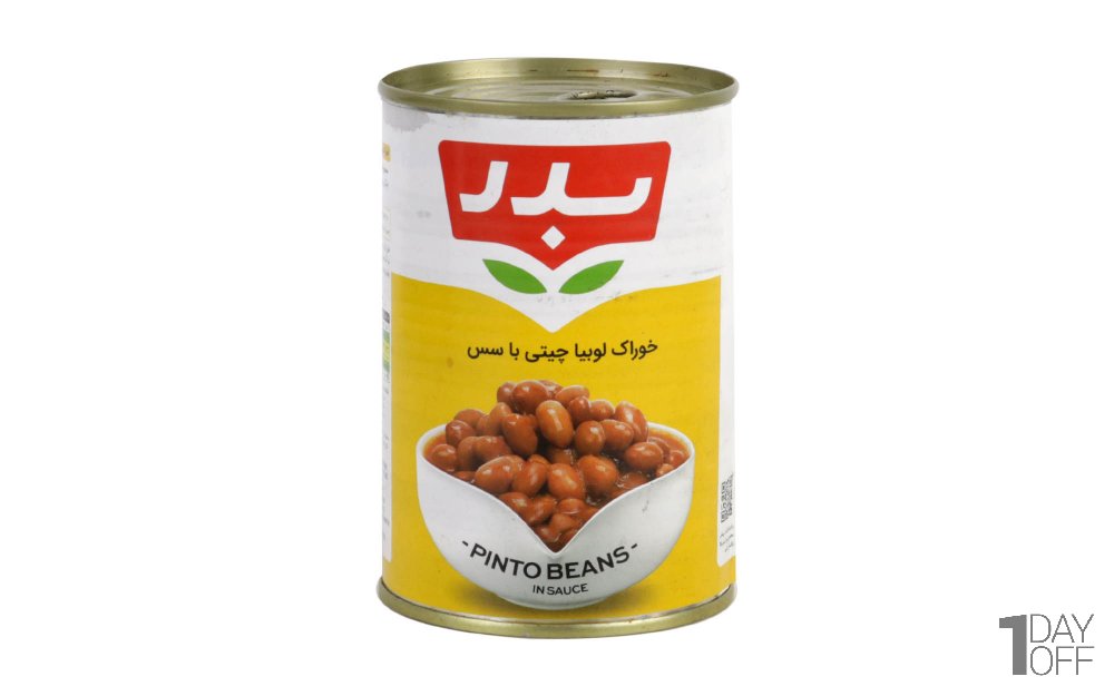 کنسرو خوراک لوبیا چیتی با سس گوجه‌فرنگی بدر مقدار 420 گرم