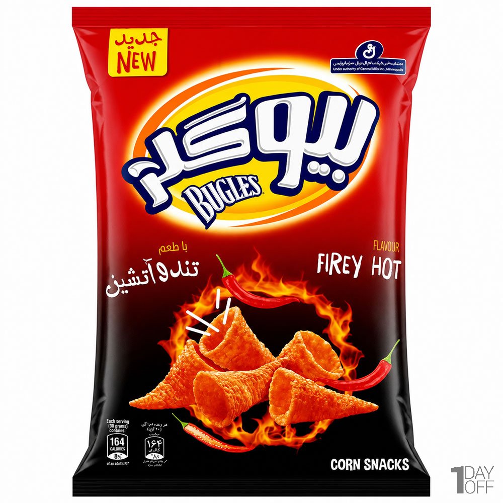 اسنک ذرت با طعم تند و آتشین بیوگلز دینا مقدار 100 گرم