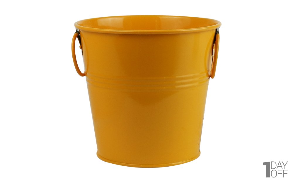گلدان فلزی سطلی دسته‌ حلقه‌ای ابعاد 17x17x16 سانتی‌متر رنگ پرتقالی