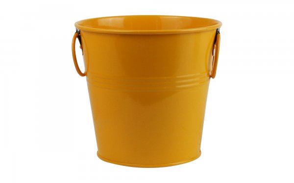 گلدان فلزی سطلی دسته‌ حلقه‌ای ابعاد 17x17x16 سانتی‌متر رنگ پرتقالی