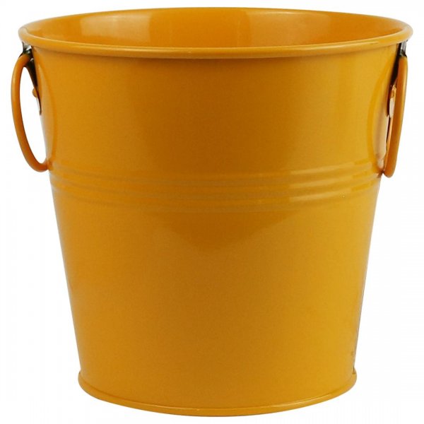 گلدان فلزی سطلی دسته‌ حلقه‌ای ابعاد 17x17x16 سانتی‌متر رنگ پرتقالی