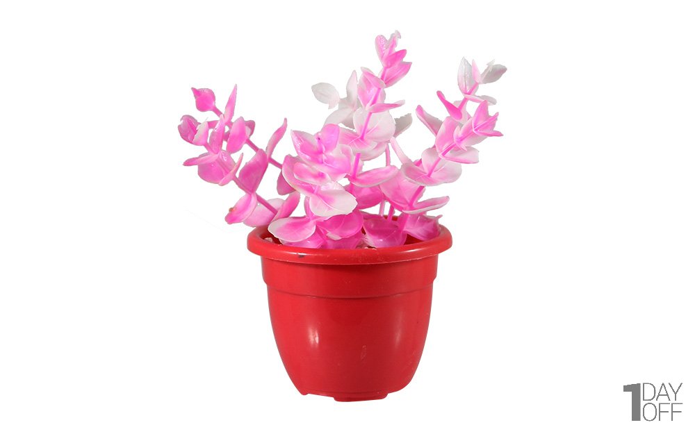 گیاه شمشاد سایز کوچک رنگ صورتی مصنوعی با گلدان پلاستیکی کد 46