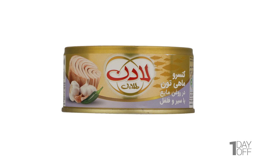 کنسرو ماهی تون در روغن با طعم سیر و فلفل لادن مقدار 180 گرم 