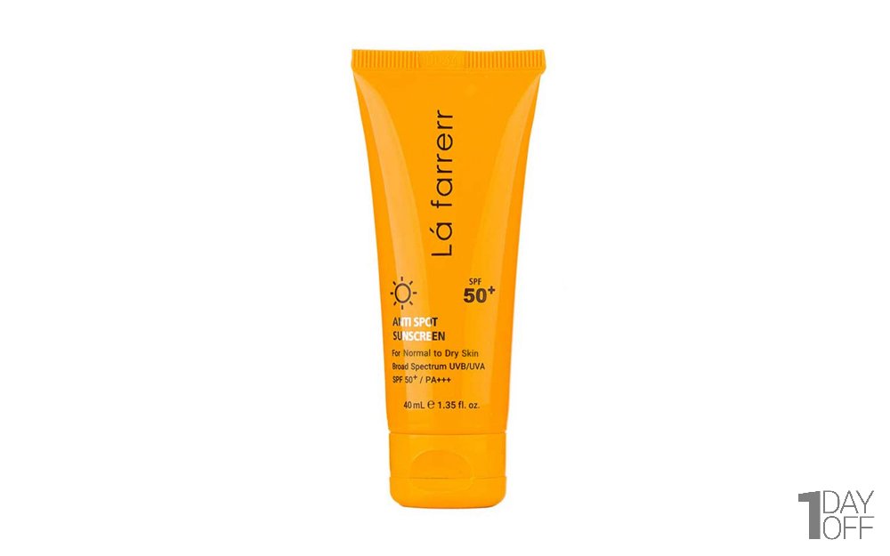 کرم ضد آفتاب و ضد لک بی رنگ SPF50 لافارر مناسب پوست نرمال و خشک مقدار 40 میلی‌لیتر