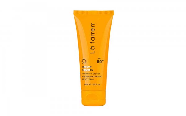 کرم ضد آفتاب و ضد لک بی رنگ SPF50 لافارر مناسب پوست نرمال و خشک مقدار 40 میلی‌لیتر
