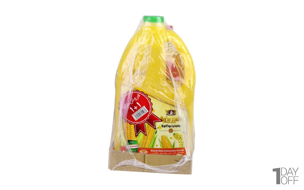 بسته روغن سرخ‌کردنی و روغن پخت و پز شیررضا مقدار هر بسته روغن 1.8 لیتر