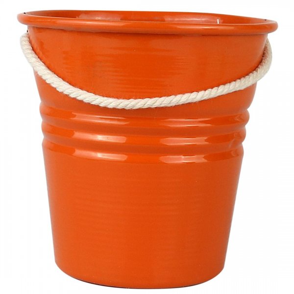 گلدان سطلی فلزی دسته‌ کنفی قطر 11 و ارتفاع 12 سانتی‌متر رنگ نارنجی