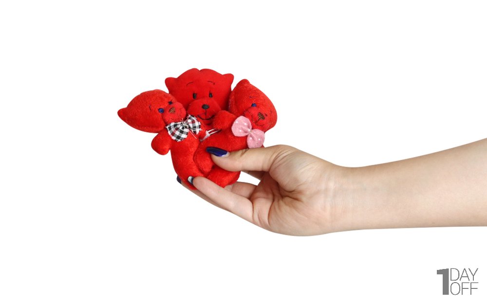 عروسک خرسی سایز کوچک رنگ قرمز طرح رندوم