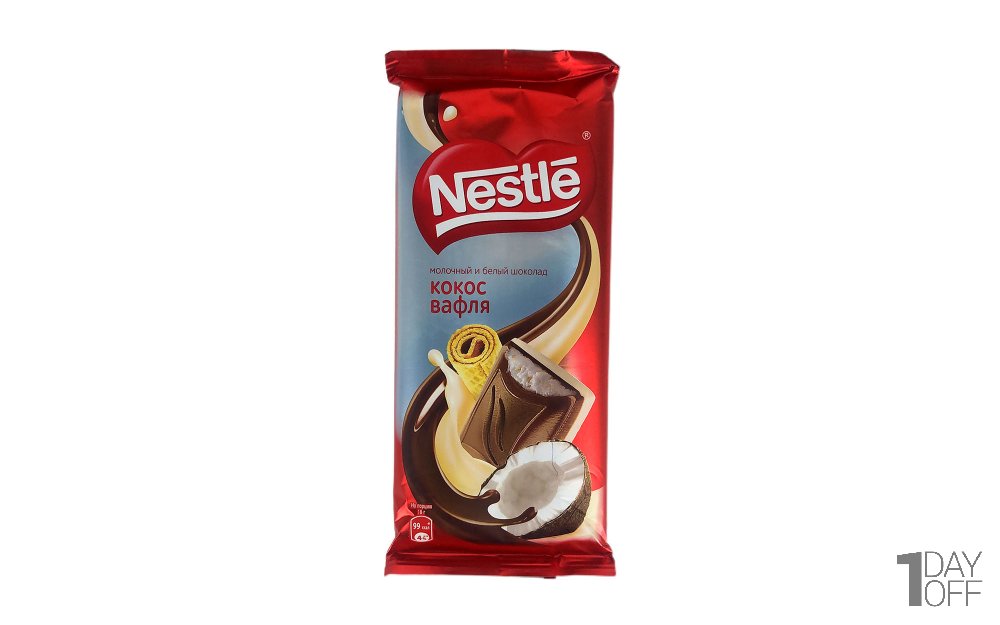 شکلات شیری با مغز نارگیل و تکه‌های وافل نستله (Nestle) مقدار 90 گرم