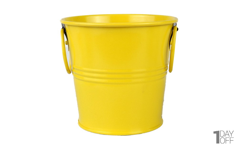 گلدان سطلی دسته‌ بغل فلزی قطر 14 و ارتفاع 13 سانتی‌متر رنگ زرد