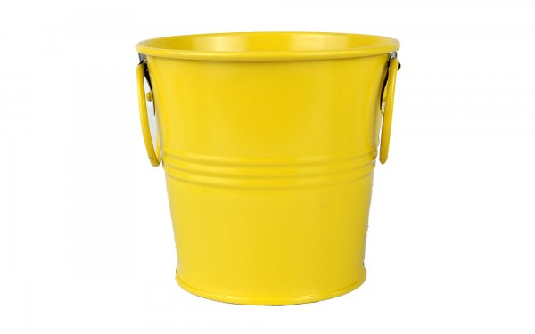 گلدان سطلی دسته‌ بغل فلزی قطر 14 و ارتفاع 13 سانتی‌متر رنگ زرد