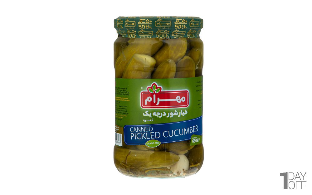 خیارشور درجه یک مهرام مقدار 680 گرم 