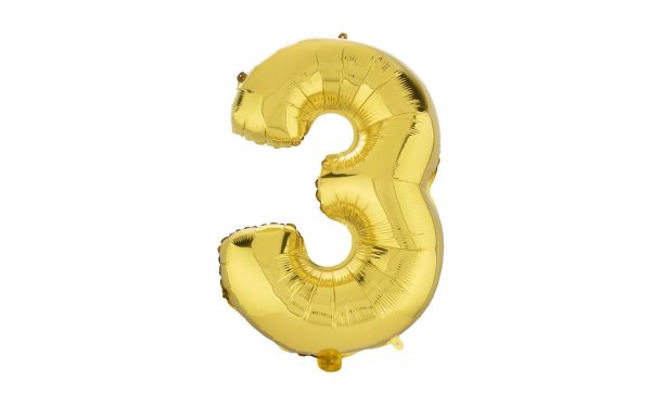 بادکنک فویلی عدد سه 81 سانتی‌متری رنگ طلایی
