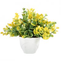 گیاه شمشاد سایز بزرگ رنگ سبز و زرد مصنوعی با گلدان پلاستیکی سفید کد 34