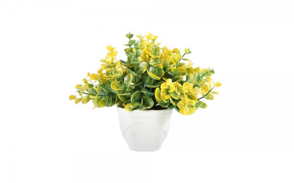 گیاه شمشاد سایز بزرگ رنگ سبز و زرد مصنوعی با گلدان پلاستیکی سفید کد 34