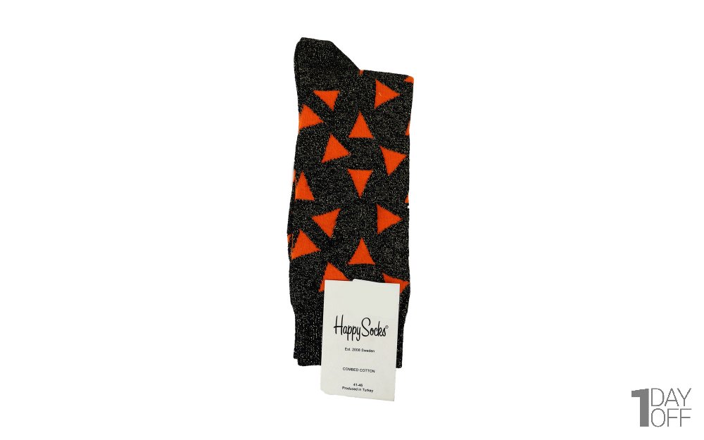 جوراب هپی‌ساکس (Happy Socks) کد 6643 سری نقوش هندسی طرح مثلث رنگ زمینه مشکی لمه
