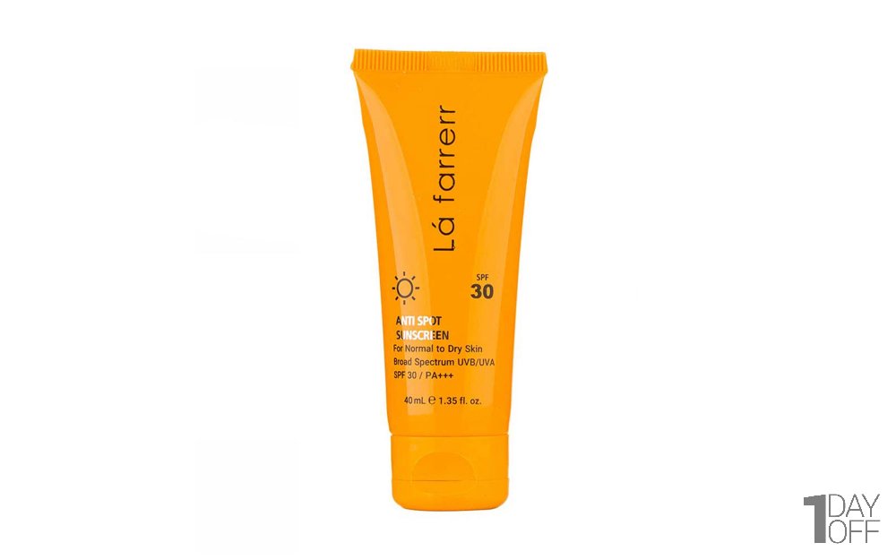 کرم ضد آفتاب و ضد لک بی رنگ SPF30 لافارر مناسب پوست نرمال و خشک مقدار 40 میلی‌لیتر