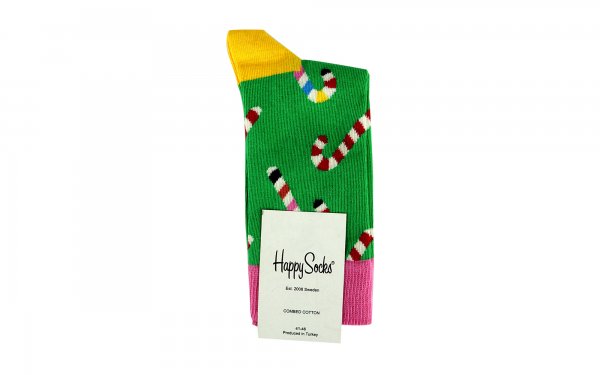  جوراب هپی‌ساکس (Happy Socks) کد 2564 سری کریسمس طرح آبنبات رنگ زمینه سبز