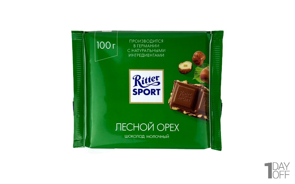 شکلات ریتر اسپرت (Ritter Sport) سبز با فندق خرد شده مقدار 100 گرم