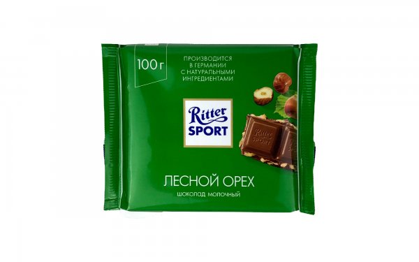 شکلات ریتر اسپرت (Ritter Sport) سبز با فندق خرد شده مقدار 100 گرم