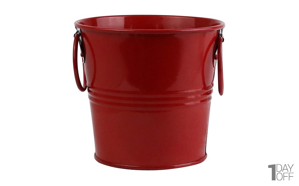 گلدان فلزی سطلی دسته‌ حلقه‌ای ابعاد 10x113x13 سانتی‌متر رنگ قرمز
