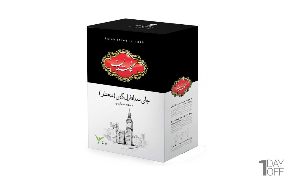 چای سیاه گلستان مدل ارل‌گری معطر مقدار 225 گرم