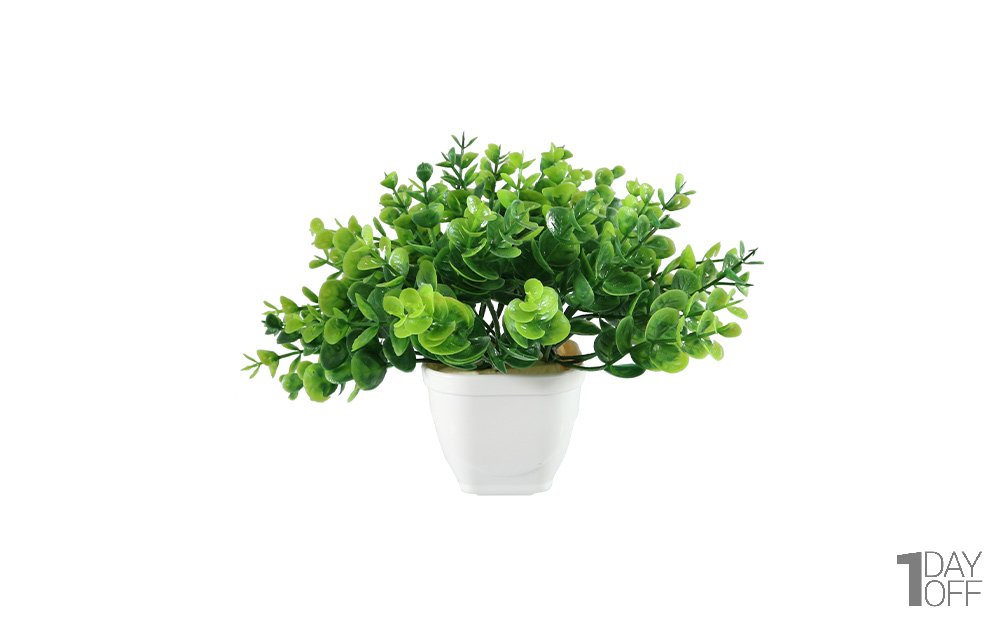 گیاه شمشاد سایز بزرگ رنگ سبز مصنوعی با گلدان پلاستیکی سفید کد 35 
