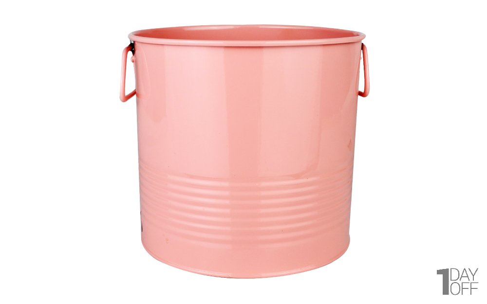 گلدان فلزی دسته‌ فلزی لاین ابعاد 19x19x18 سانتی‌متر رنگ گلبهی روشن