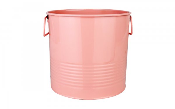 گلدان فلزی دسته‌ فلزی لاین ابعاد 19x19x18 سانتی‌متر رنگ گلبهی روشن