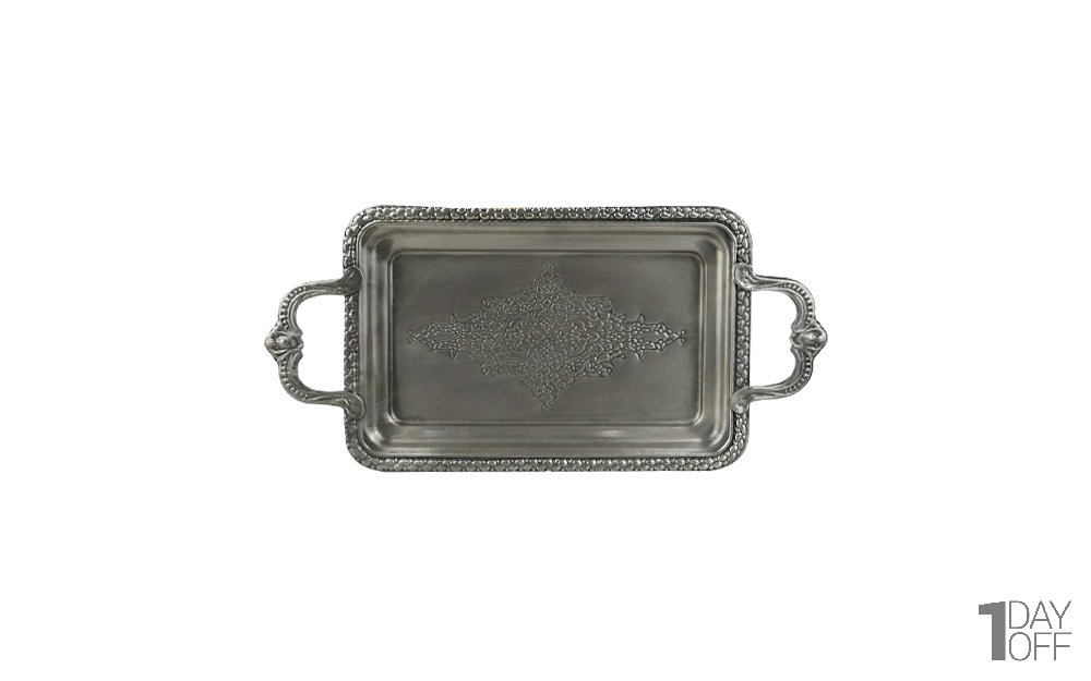 سینی فلزی دسته‌دار سیاه‌قلم پیوتر کد 5689 ابعاد 35x16x3 سانتی‌متر بسته 1 عددی
