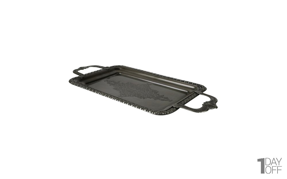 سینی فلزی دسته‌دار سیاه‌قلم پیوتر کد 5689 ابعاد 35x16x3 سانتی‌متر بسته 1 عددی