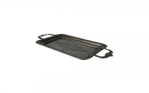 سینی فلزی دسته‌دار سیاه‌قلم پیوتر کد 5689 ابعاد 35x16x3 سانتی‌متر بسته 1 عددی