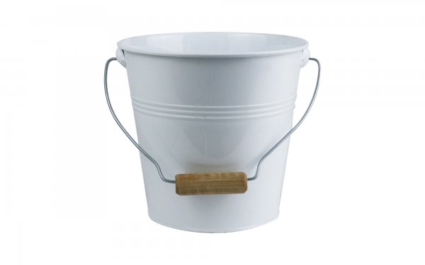 گلدان فلزی سطلی دسته یکسره چوبی تورینگ ابعاد 20x19x14.5 سانتی‌متر رنگ سفید