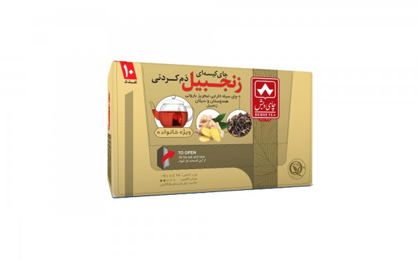 چای کیسه‌ای دم‌کردنی سیاه خارجی نیم‌ریز باروتی هندوستان و سیلان و زنجبیل خانواده دبش بسته 10 عددی 