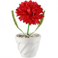 گل داوودی رنگ قرمز مصنوعی با گلدان سرامیکی سفید کد 10