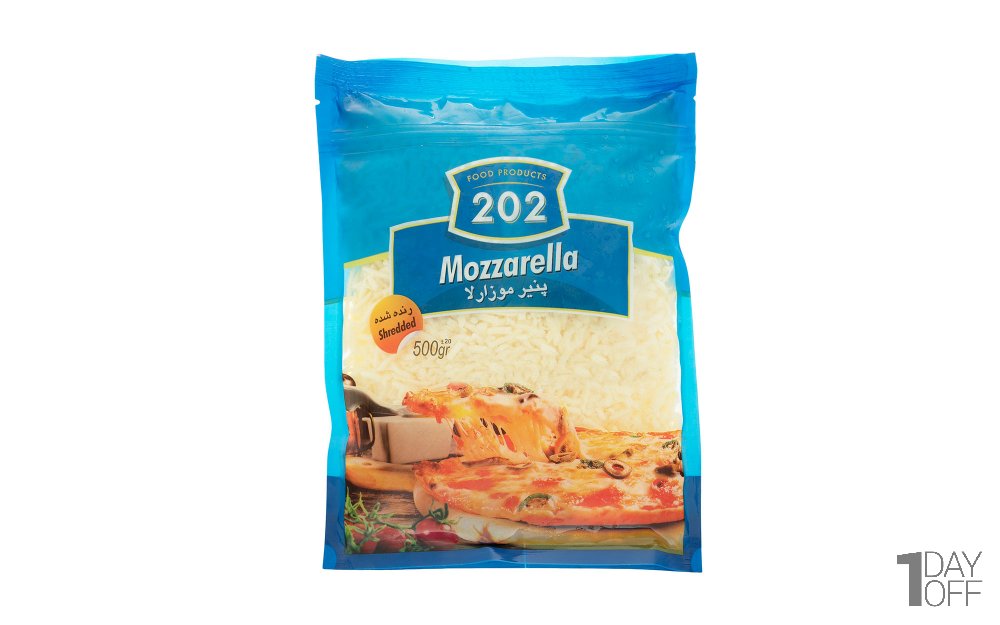 پنیر پیتزا موزارلا رنده شده 202 مقدار 500 گرم
