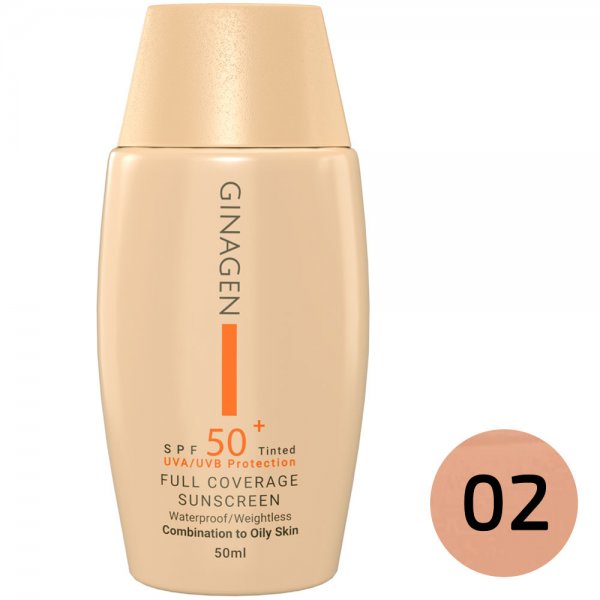 کرم ضد آفتاب رنگی SPF50 مناسب پوست چرب و مختلط ژیناژن مقدار 50 میلی‌لیتر - رنگ 02