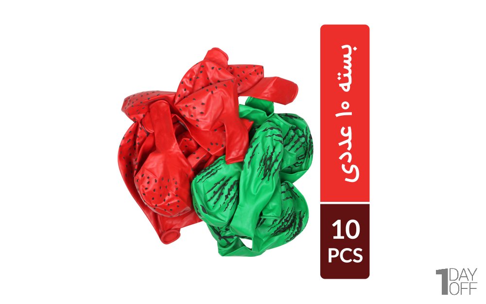 بادکنک لاتکس یلدا طرح هندوانه‌ای رنگ سبز و قرمز بسته 10 عددی