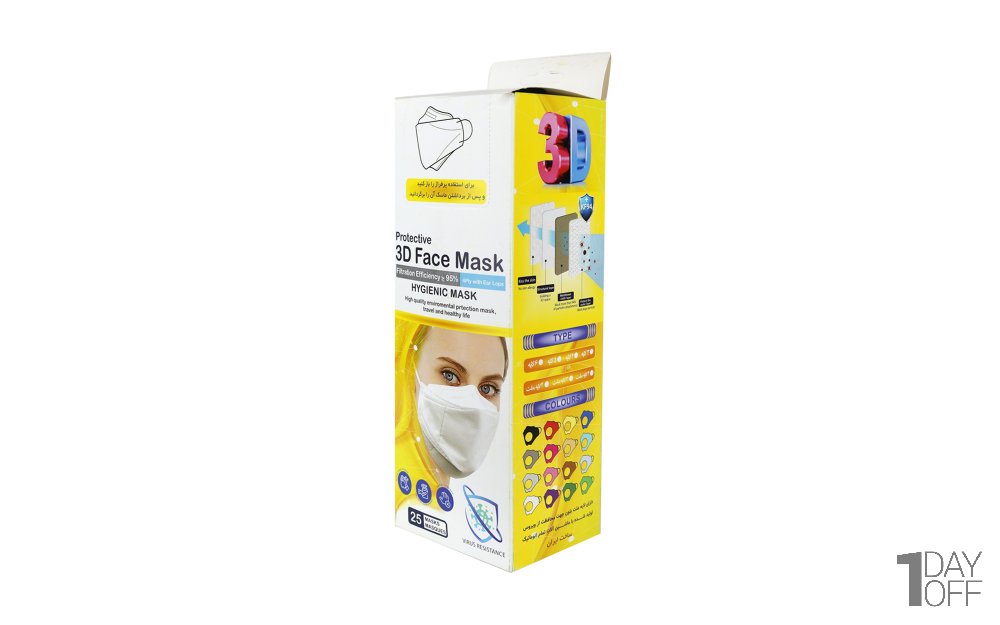 ماسک تنفسی پنج‌لایه سه‌بعدی رنگ مشکی بسته 25 عددی