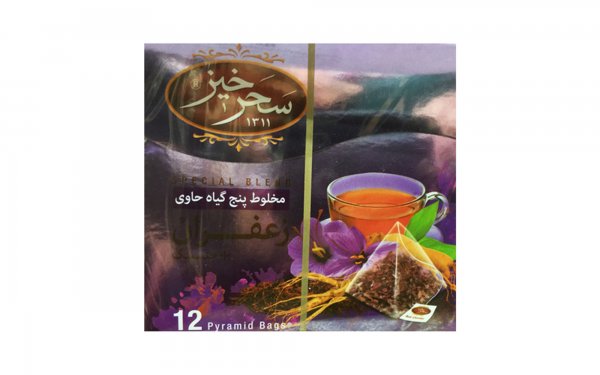 دمنوش مخلوط گیاهی زعفران و جنسینگ سحرخیز بسته 12 عددی