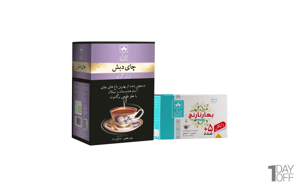 چای ارل‌گری دبش مقدار 500 گرم / دمنوش کیسه‌ای بهارنارنج دبش بسته 25 عددی