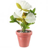 گل شقایق رنگ سفید مصنوعی با گلدان سرامیکی صورتی کد 1