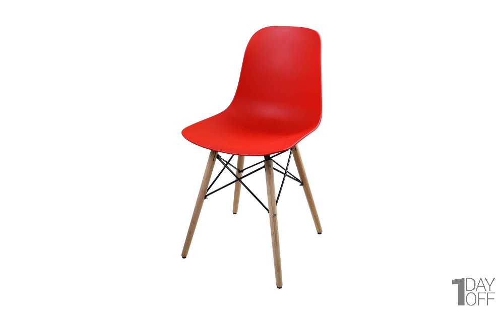 صندلی اِیمز پایه ایفلی بدون دسته با پایه چوبی رنگ قرمز